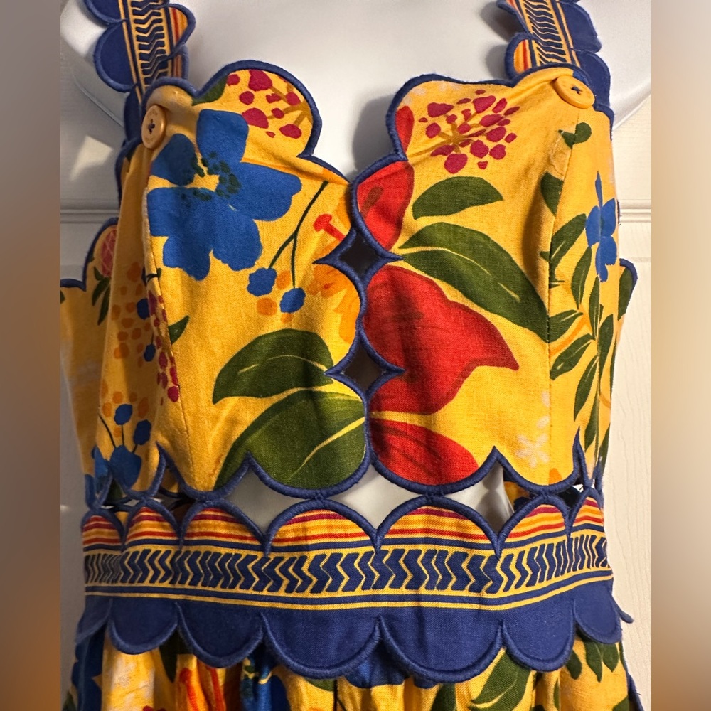 Floral Yard Yellow Sleeveless Midi Dress by FARM Rio.size medium. - Picture 6 of 14